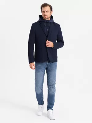 Kabát OMBRE OM-BLZB-0133 SÖTÉTKÉK