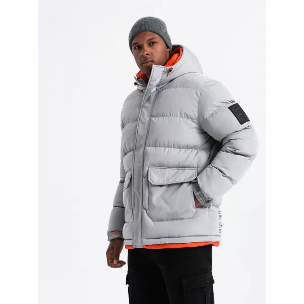  Férfi téli kabát OMBRE OM-JAHP-0208 SZÜRKE 