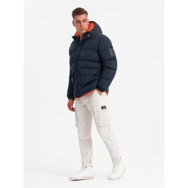  Férfi téli kabát OMBRE OM-JAHP-0208 SÖTÉTKÉK 