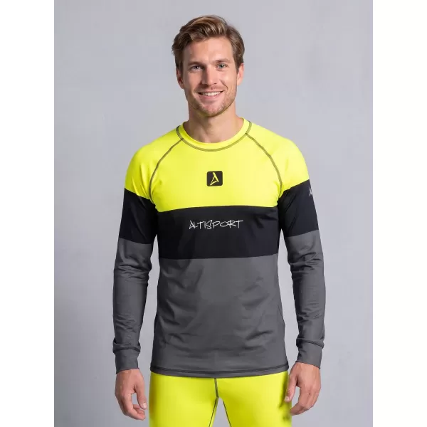  Férfi funkcionális termo t -phirt hosszú ujjú prémiummal ALTISPORT VOJ/ALM051TER01 NEON SÁRGA/SZÜRKE 
