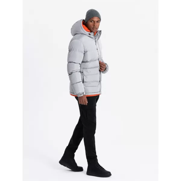  Férfi téli kabát OMBRE OM-JAHP-0208 SZÜRKE 