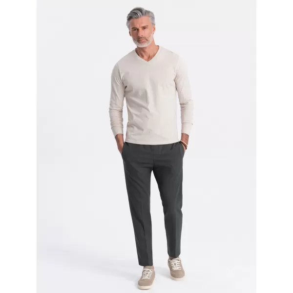  Férfi t -póló hosszú ujjú OMBRE OM-LSBL-0108 FÉNYES BÉZS 