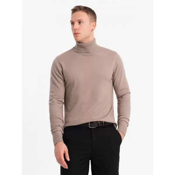  Férfi pulóver OMBRE OM-SWTN-0127 SÖTÉT BÉZS 