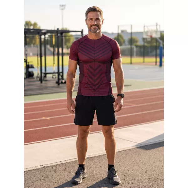 Férfi funkcionális tömörítési T -póló rövid ujjú prémiummal ALTISPORT VOJ/ALM095TR04 BORVÖRÖS 