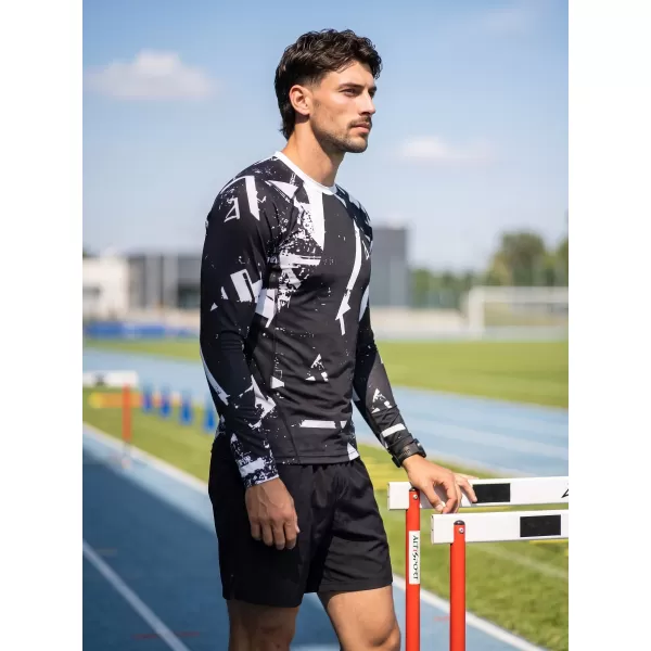  Férfi funkcionális tömörítési T -póló hosszú ujjú prémiummal ALTISPORT VOJ/ALM079TR03 FEKETE -FEHÉR 