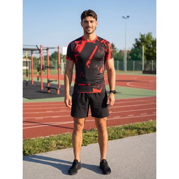  Férfi funkcionális tömörítési T -póló rövid ujjú prémiummal ALTISPORT VOJ/ALM079TR04 FEKETE -RED 