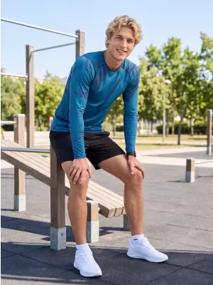 Férfi funkcionális tömörítési T -póló hosszú ujjú prémiummal ALTISPORT VOJ/ALM079TR03 KÉK