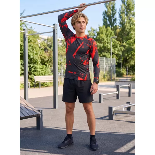  Férfi funkcionális tömörítési T -póló hosszú ujjú prémiummal ALTISPORT VOJ/ALM079TR03 FEKETE -RED 