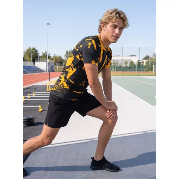 Férfi funkcionális tömörítési T -póló rövid ujjú prémiummal ALTISPORT VOJ/ALM079TR04 FEKETE -SÁRGA 