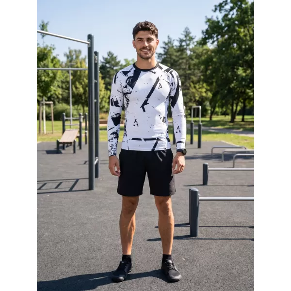  Férfi funkcionális tömörítési T -póló hosszú ujjú prémiummal ALTISPORT VOJ/ALM079TR03 FEHÉR -ÉS -FEKETE 
