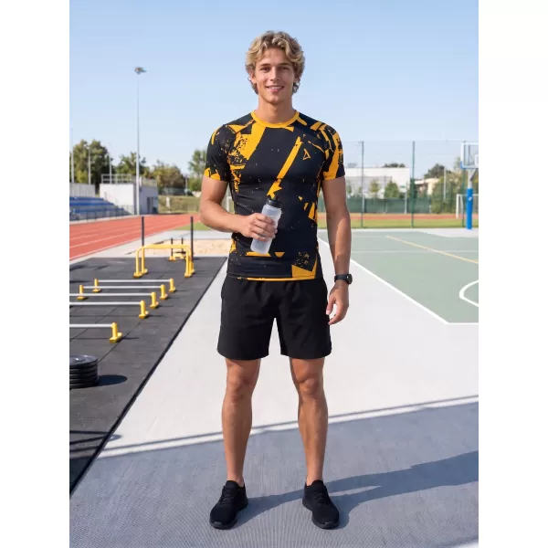  Férfi funkcionális tömörítési T -póló rövid ujjú prémiummal ALTISPORT VOJ/ALM079TR04 FEKETE -SÁRGA 