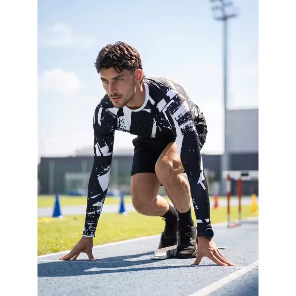  Férfi funkcionális tömörítési T -póló hosszú ujjú prémiummal ALTISPORT VOJ/ALM079TR03 FEKETE -FEHÉR 