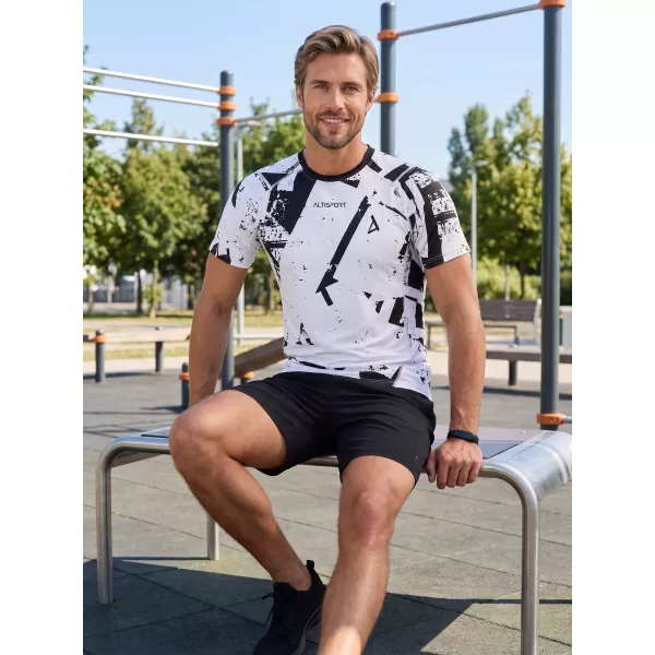  Férfi funkcionális tömörítési T -póló rövid ujjú prémiummal ALTISPORT VOJ/ALM079TR04 FEHÉR -ÉS -FEKETE 