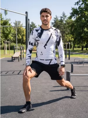 Férfi funkcionális tömörítési T -póló hosszú ujjú prémiummal ALTISPORT VOJ/ALM079TR03 FEHÉR -ÉS -FEKETE