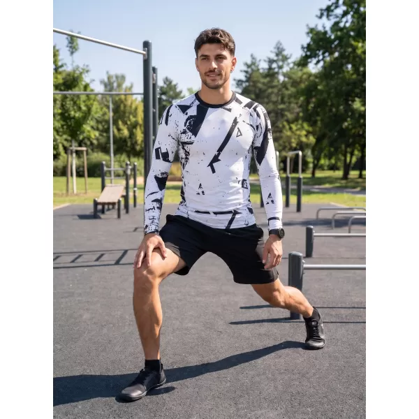  Férfi funkcionális tömörítési T -póló hosszú ujjú prémiummal ALTISPORT VOJ/ALM079TR03 FEHÉR -ÉS -FEKETE 