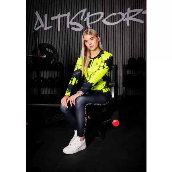  Női funkcionális T -piró hosszú ujjú prémiummal ALTISPORT VOJ/ALW076TR03 FEKETE/FLUO SÁRGA 