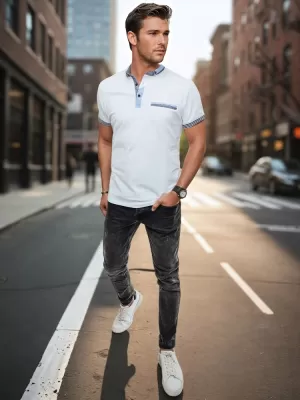 Mens t -phirt gallérral DSTREET PX0622 FEHÉR