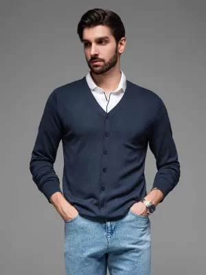 Férfi kardigán OMBRE OM-SWCD-0126 SÖTÉTKÉK