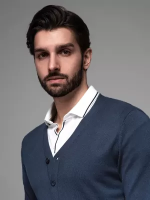 Férfi kardigán OMBRE OM-SWCD-0126 SÖTÉTKÉK