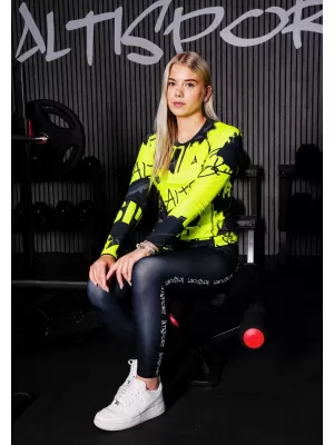 Női funkcionális T -piró hosszú ujjú prémiummal ALTISPORT VOJ/ALW076TR03 FEKETE/FLUO SÁRGA