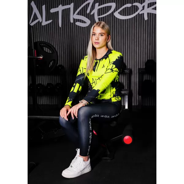  Női funkcionális T -piró hosszú ujjú prémiummal ALTISPORT VOJ/ALW076TR03 FEKETE/FLUO SÁRGA 