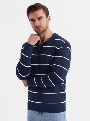 Mens t -phirt gallérral OMBRE OM-POLS-0146 SÖTÉTKÉK ÉS FEHÉR