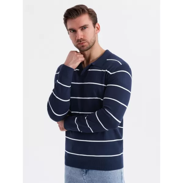  Mens t -phirt gallérral OMBRE OM-POLS-0146 SÖTÉTKÉK ÉS FEHÉR 