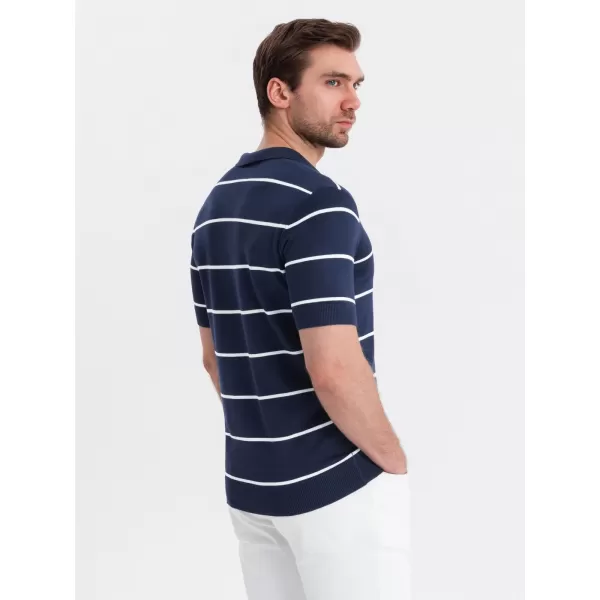  Mens t -phirt gallérral OMBRE OM-POSS-0145 SÖTÉTKÉK ÉS FEHÉR 