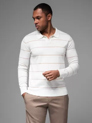 Mens t -phirt gallérral OMBRE OM-POLS-0146 FEHÉR ÉS BÉZS