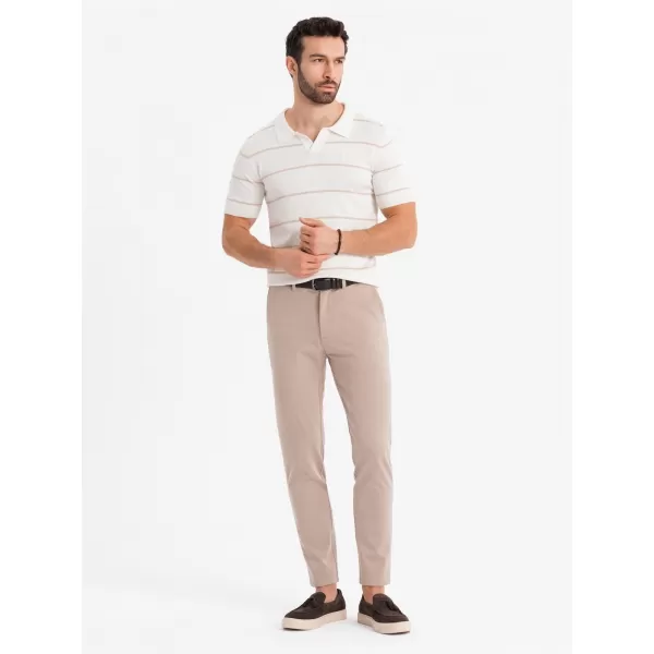  Mens t -phirt gallérral OMBRE OM-POSS-0145 FEHÉR ÉS BÉZS 