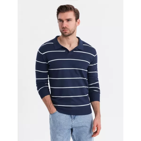  Mens t -phirt gallérral OMBRE OM-POLS-0146 SÖTÉTKÉK ÉS FEHÉR 