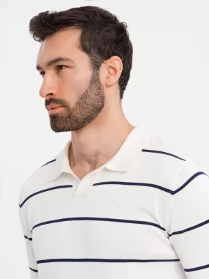 Mens t -phirt gallérral OMBRE OM-POLS-0146 FEHÉR ÉS SÖTÉTKÉK