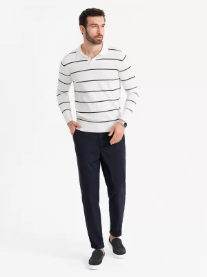Mens t -phirt gallérral OMBRE OM-POLS-0146 FEHÉR ÉS SÖTÉTKÉK