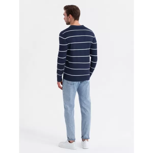  Mens t -phirt gallérral OMBRE OM-POLS-0146 SÖTÉTKÉK ÉS FEHÉR 