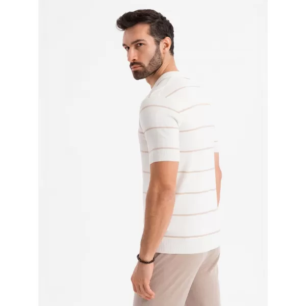  Mens t -phirt gallérral OMBRE OM-POSS-0145 FEHÉR ÉS BÉZS 