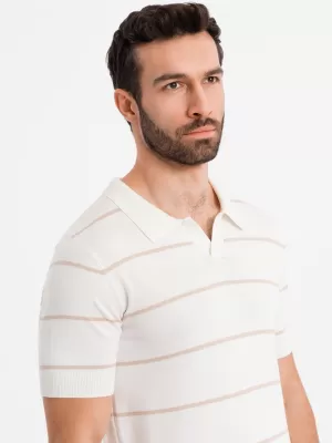 Mens t -phirt gallérral OMBRE OM-POSS-0145 FEHÉR ÉS BÉZS