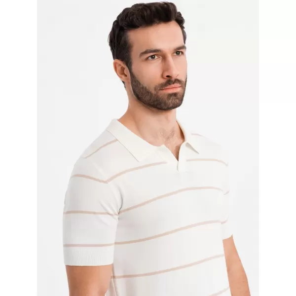  Mens t -phirt gallérral OMBRE OM-POSS-0145 FEHÉR ÉS BÉZS 