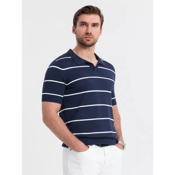  Mens t -phirt gallérral OMBRE OM-POSS-0145 SÖTÉTKÉK ÉS FEHÉR 