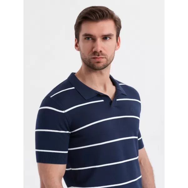  Mens t -phirt gallérral OMBRE OM-POSS-0145 SÖTÉTKÉK ÉS FEHÉR 