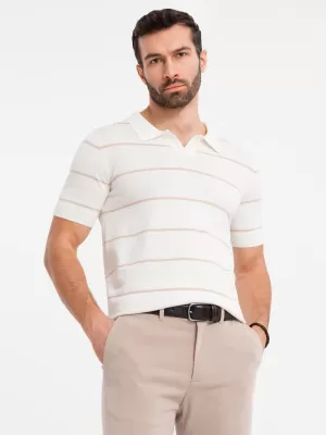 Mens t -phirt gallérral OMBRE OM-POSS-0145 FEHÉR ÉS BÉZS