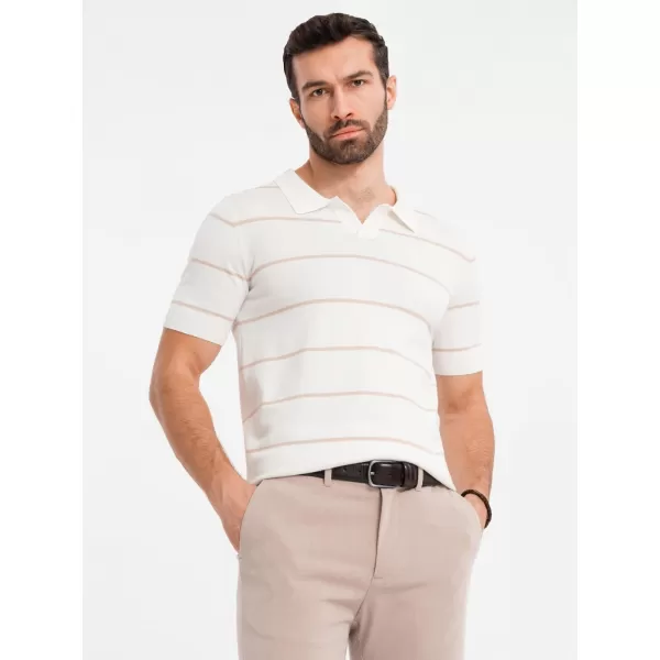  Mens t -phirt gallérral OMBRE OM-POSS-0145 FEHÉR ÉS BÉZS 