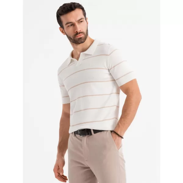  Mens t -phirt gallérral OMBRE OM-POSS-0145 FEHÉR ÉS BÉZS 