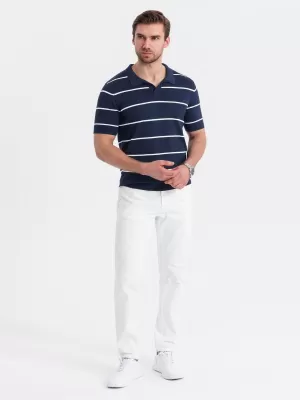 Mens t -phirt gallérral OMBRE OM-POSS-0145 SÖTÉTKÉK ÉS FEHÉR