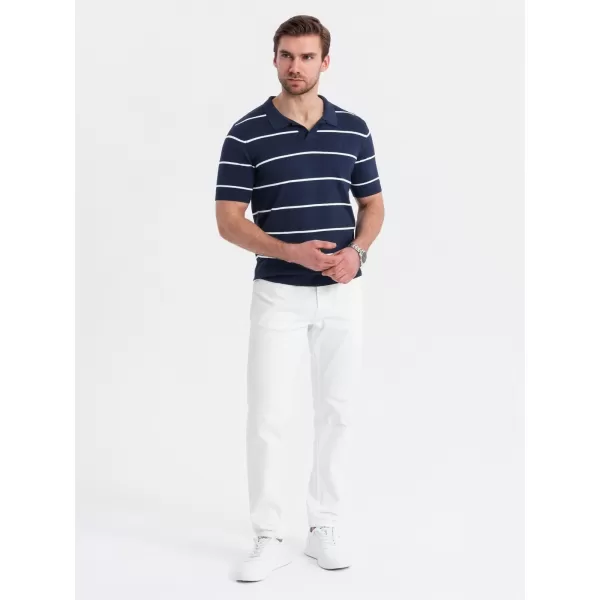  Mens t -phirt gallérral OMBRE OM-POSS-0145 SÖTÉTKÉK ÉS FEHÉR 
