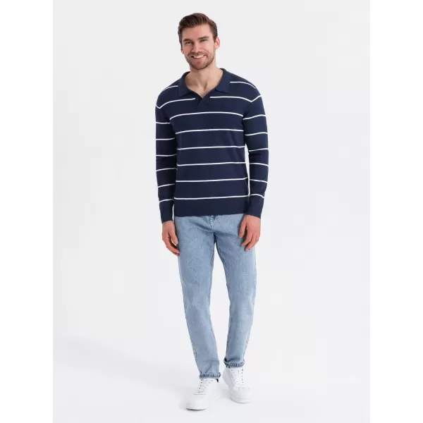  Mens t -phirt gallérral OMBRE OM-POLS-0146 SÖTÉTKÉK ÉS FEHÉR 