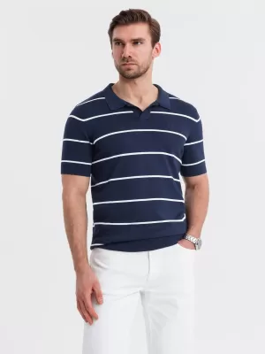 Mens t -phirt gallérral OMBRE OM-POSS-0145 SÖTÉTKÉK ÉS FEHÉR