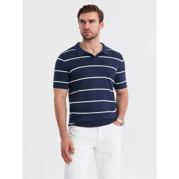  Mens t -phirt gallérral OMBRE OM-POSS-0145 SÖTÉTKÉK ÉS FEHÉR 