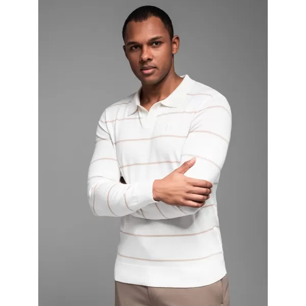  Mens t -phirt gallérral OMBRE OM-POLS-0146 FEHÉR ÉS BÉZS 
