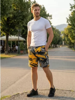 Férfi funkcionális rövidnadrág prémium ALTISPORT VOJ/ALM014KRA01 FEKETE -SÁRGA