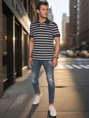 Mens t -phirt gallérral DSTREET PX0639 VILÁGOSSZÜRKE